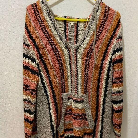 EASEL Tunic-Like V-Neck Lightweight Knit Sweater Top Hoodie Kangaroo Pocket - Picture 5 of 10